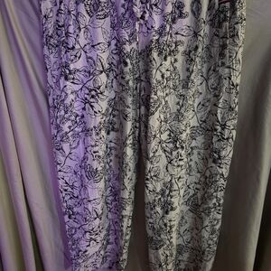 Floral Print Lightweight Lounge Pants - Black on White XL Linen Blend w Pockets